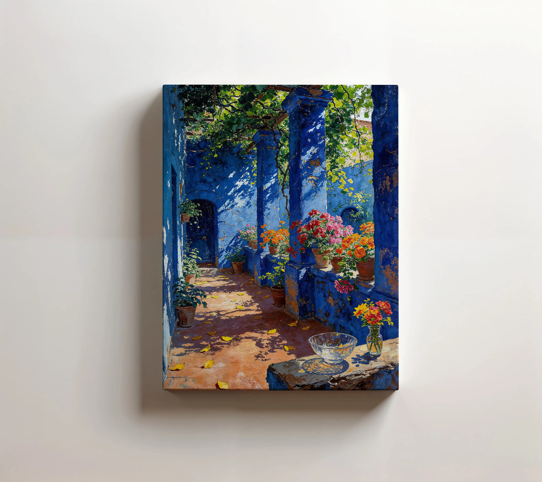 True Blue – Vibrant Mediterranean Courtyard Art Print | Kevin Kia