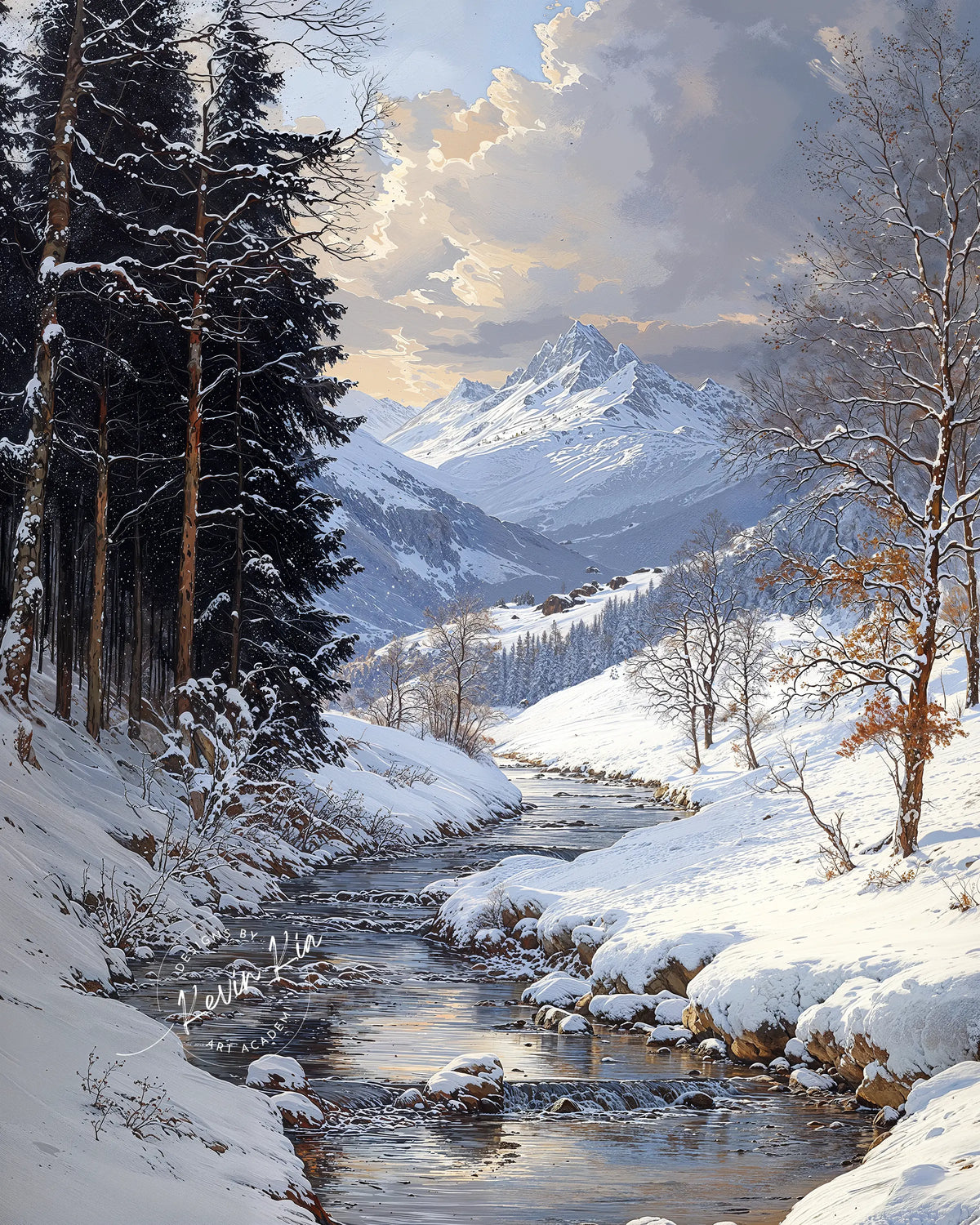 Colorado Fine Art Print – Snowy Mountain River Scene By Kevin Kia