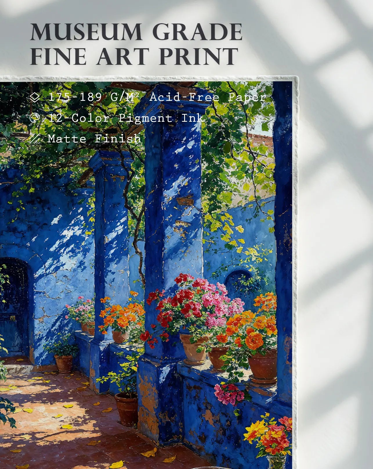 True Blue – Vibrant Mediterranean Courtyard Art Print | Kevin Kia