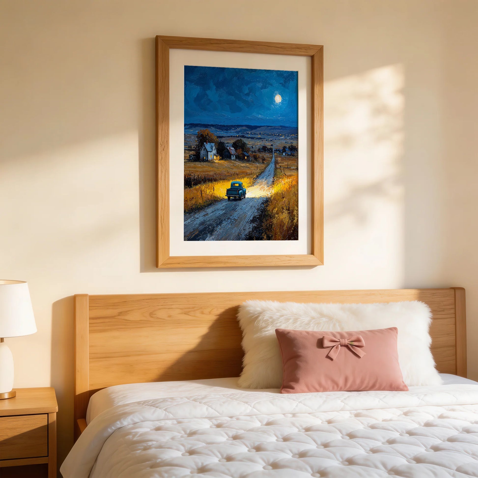 Nebraska's Moonlight – Vintage Truck Night Landscape Print By