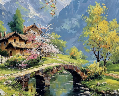 Bridge & Blossoms - Art Academi - Canvas