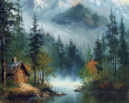 Cabin in the Mists - Art Academi - Canvas