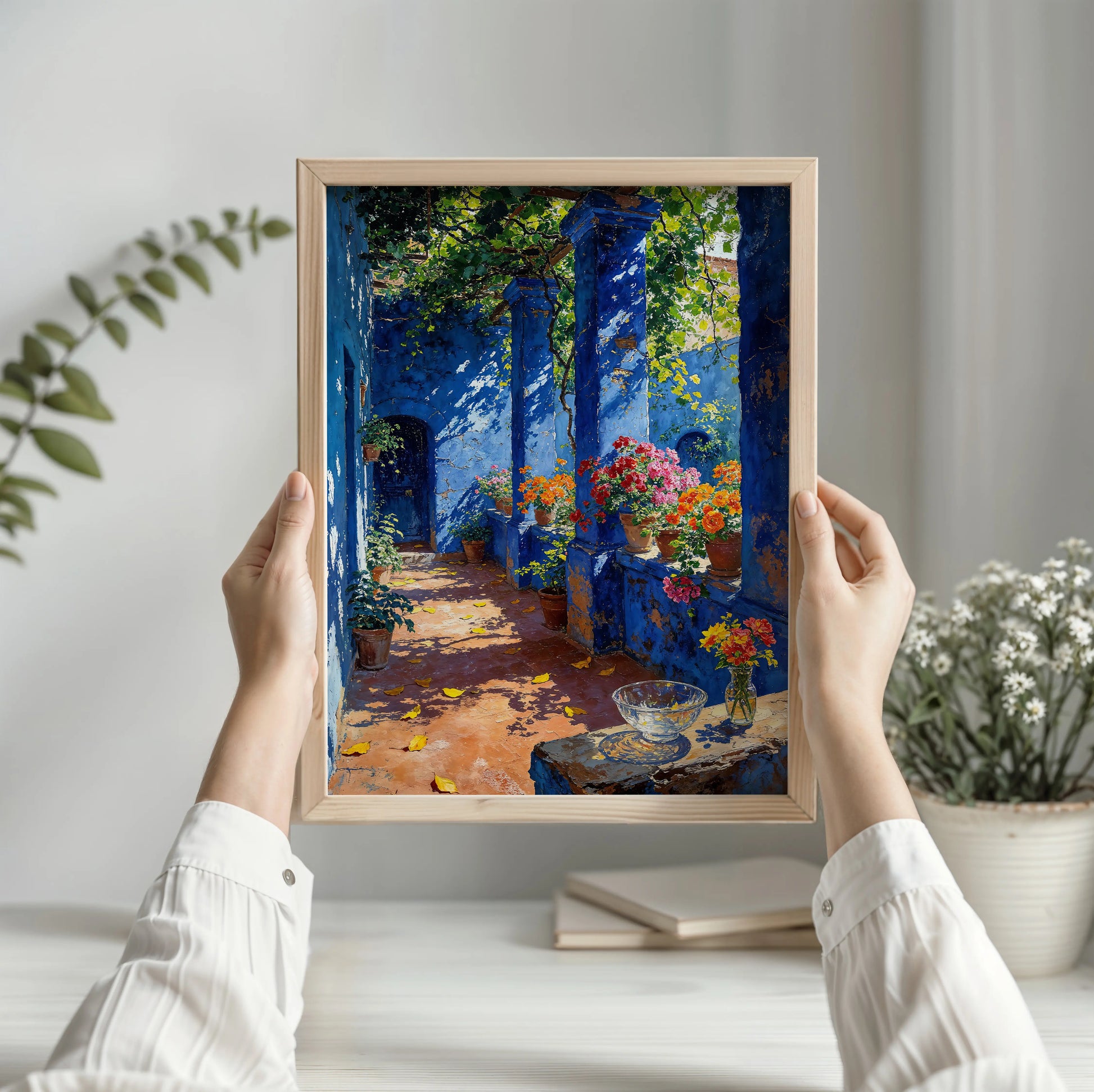 True Blue – Vibrant Mediterranean Courtyard Art Print | Kevin Kia