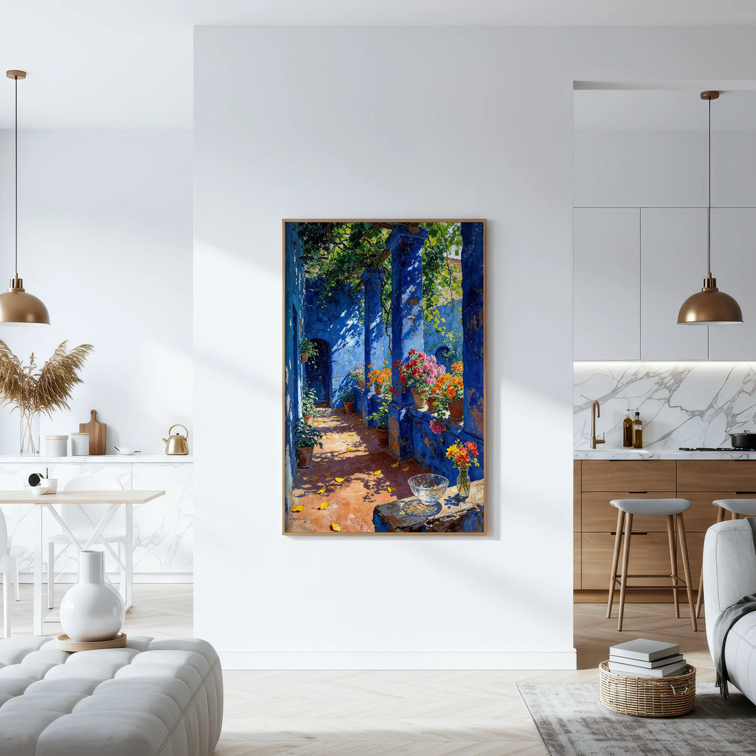 True Blue – Vibrant Mediterranean Courtyard Art Print | Kevin Kia