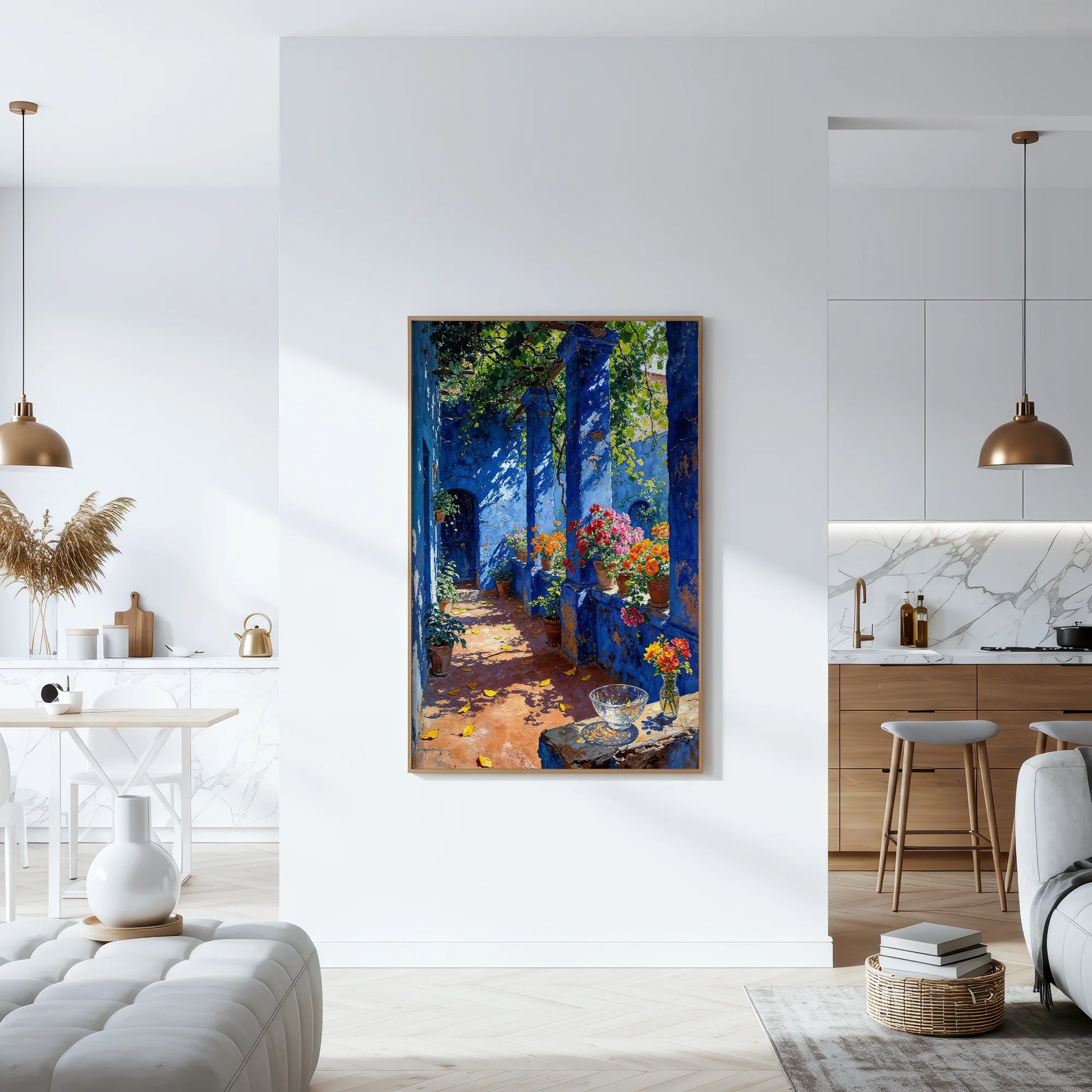 True Blue – Vibrant Mediterranean Courtyard Art Print | Kevin Kia