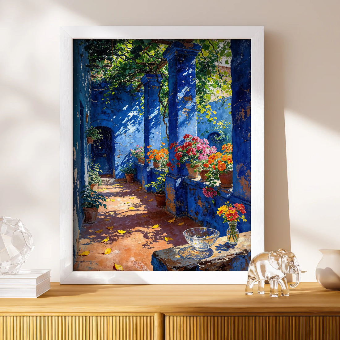 True Blue – Vibrant Mediterranean Courtyard Art Print | Kevin Kia