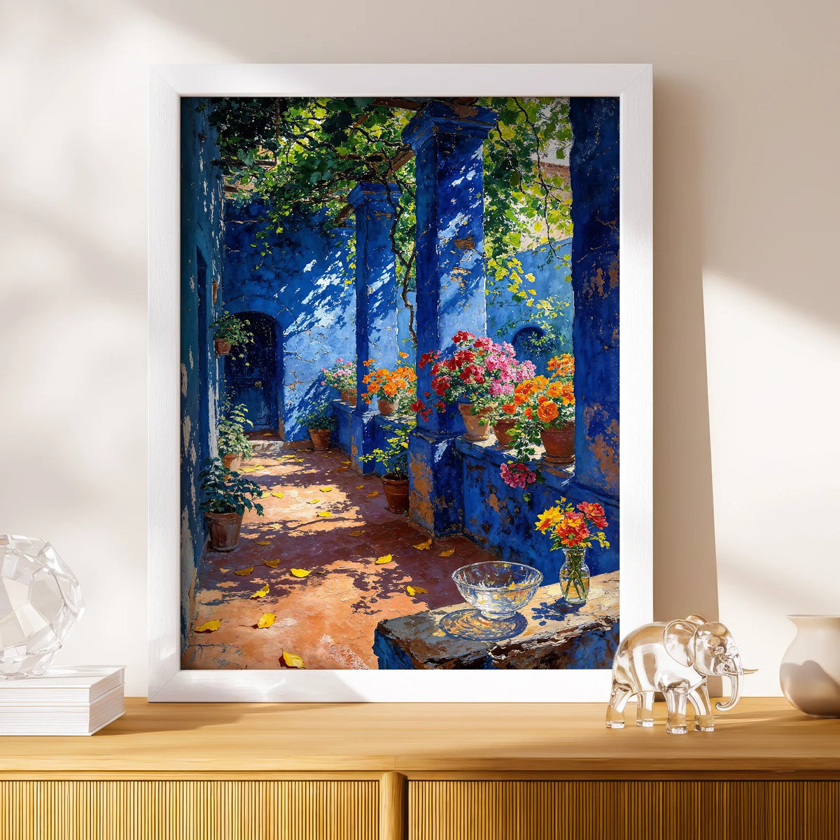 True Blue – Vibrant Mediterranean Courtyard Art Print | Kevin Kia