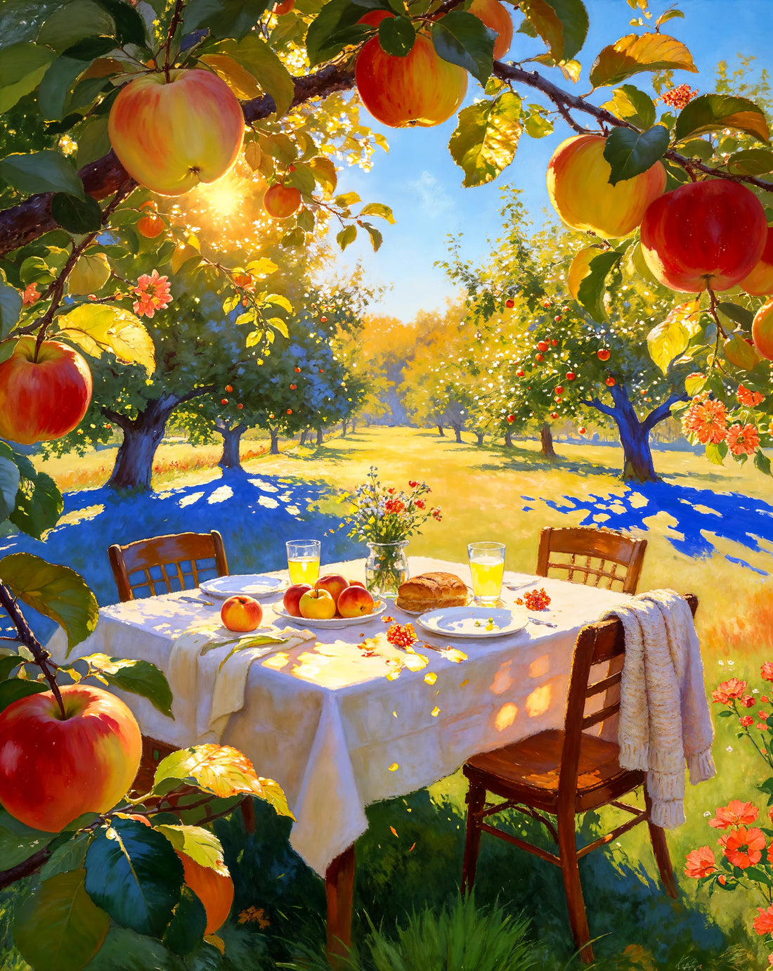 Breakfast in Apple Orchard