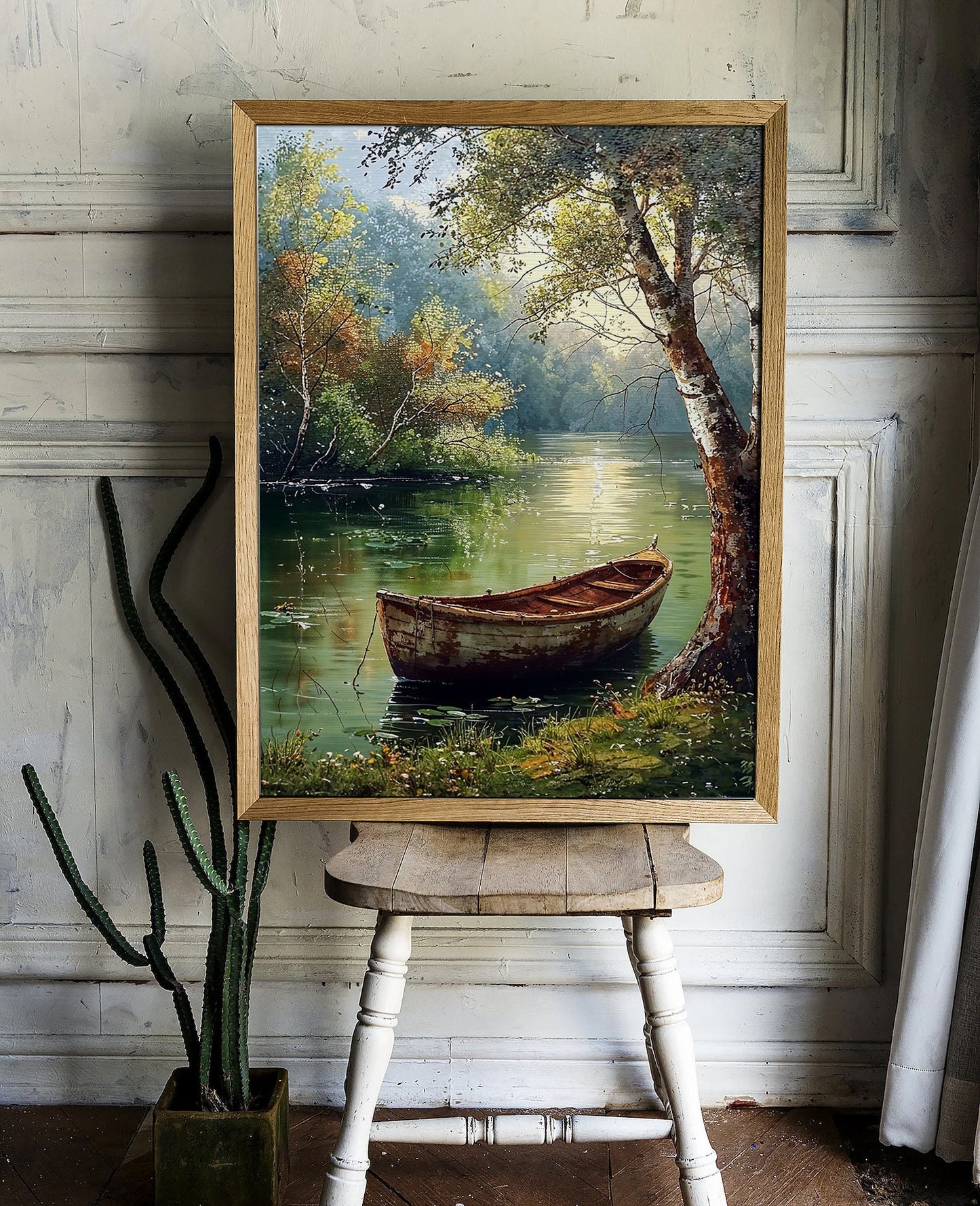 Tranquil Boat on Forest Lake Digital Art Print | Peaceful Nature Scene | Countryside Printable | Instant Download Home Decor