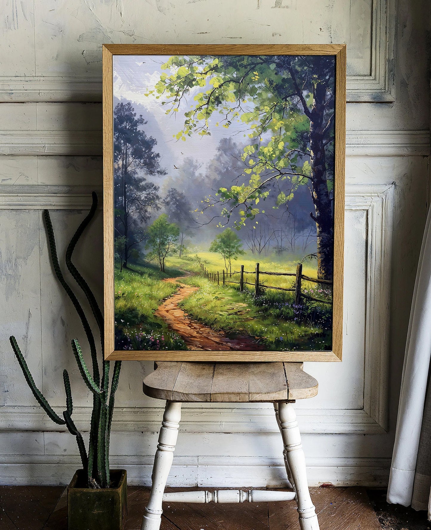 Sunlit Forest Path Digital Art Print | Tranquil Nature Scene | Countryside Landscape Printable | Instant Download Home Decor