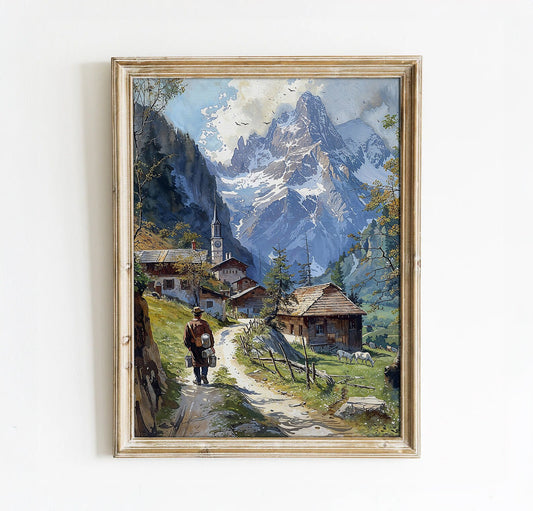 Printable Downloadable Digital Wall Art of a Village in Alps | Digital Instant Download | High Quality (300 dpi) | Mountain Wall Art