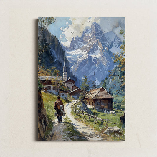 Printable Downloadable Digital Wall Art of a Village in Alps | Digital Instant Download | High Quality (300 dpi) | Mountain Wall Art