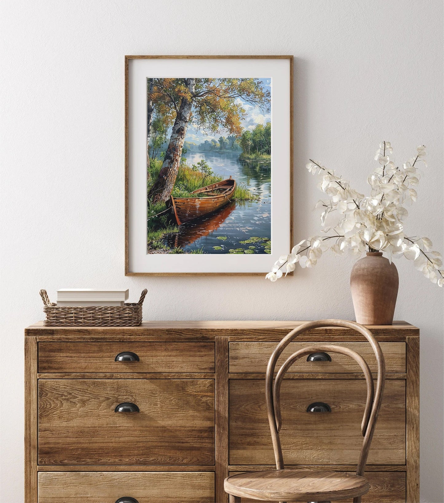 Printable Downloadable Digital Wall Art of a Rustic Boat by the River | Instant Download | High Quality (300 dpi) | Nature Landscape Print