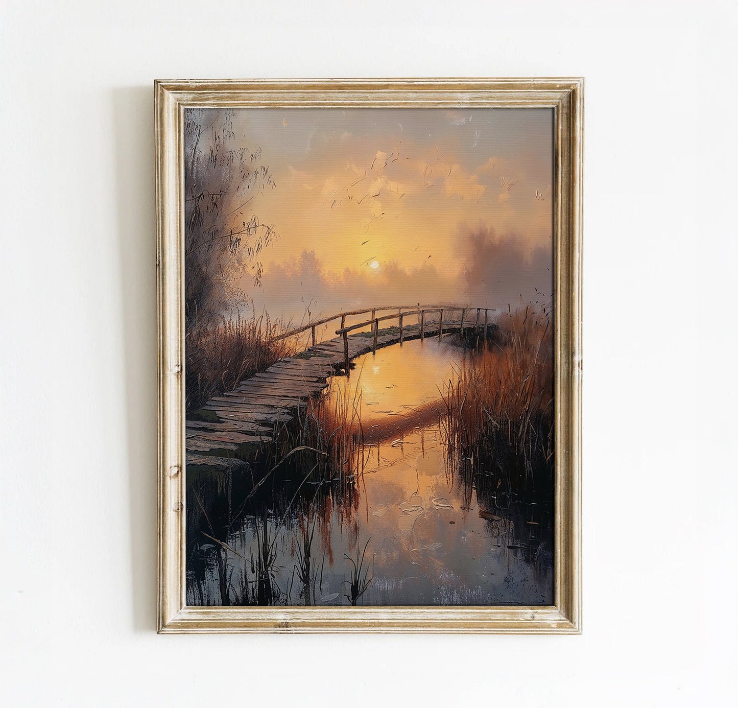 Sunset Over Rustic Bridge - Tranquil Evening Landscape Digital Art Print | Art Academi Wall Art | Instant Download