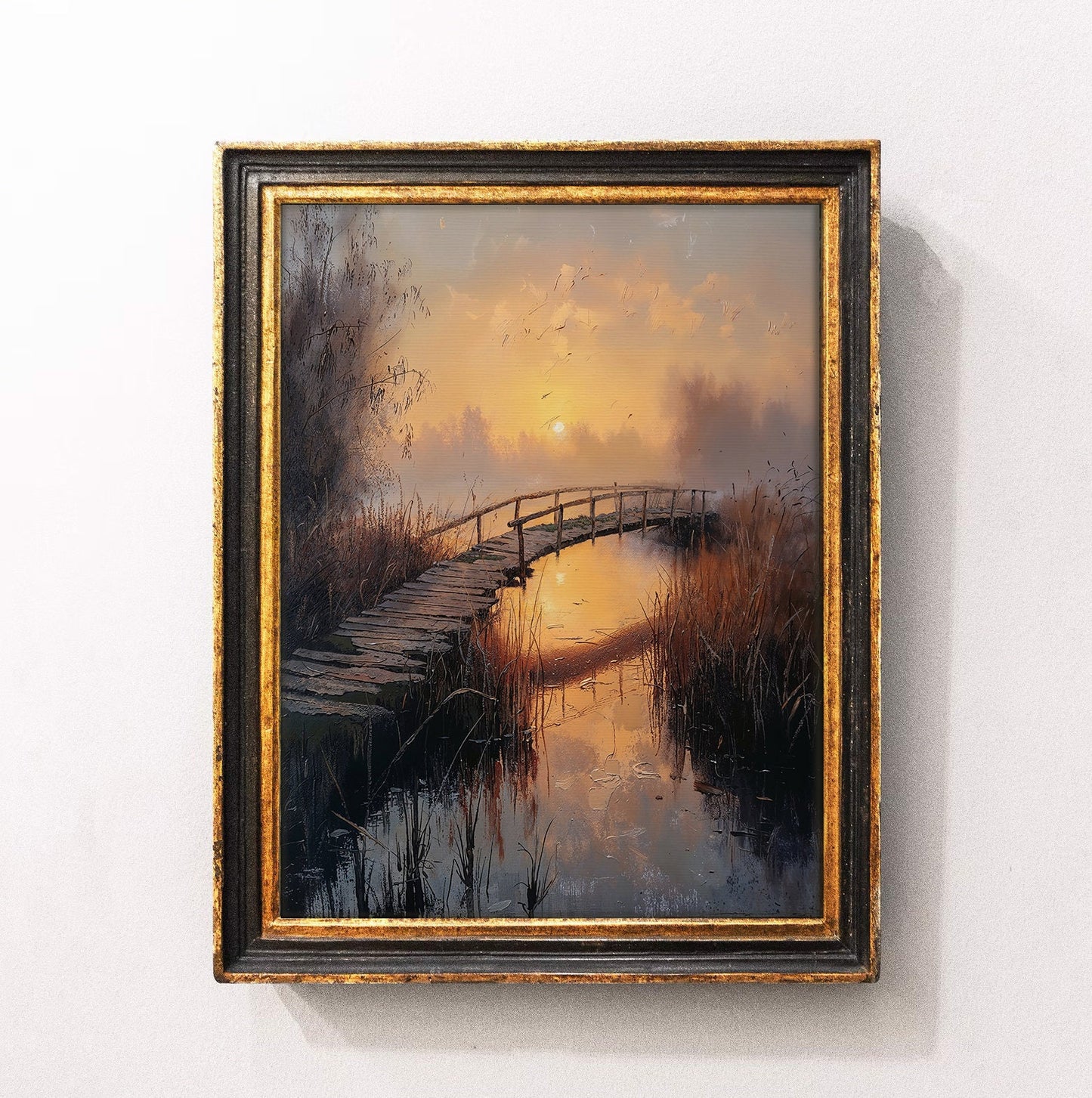 Sunset Over Rustic Bridge - Tranquil Evening Landscape Digital Art Print | Art Academi Wall Art | Instant Download