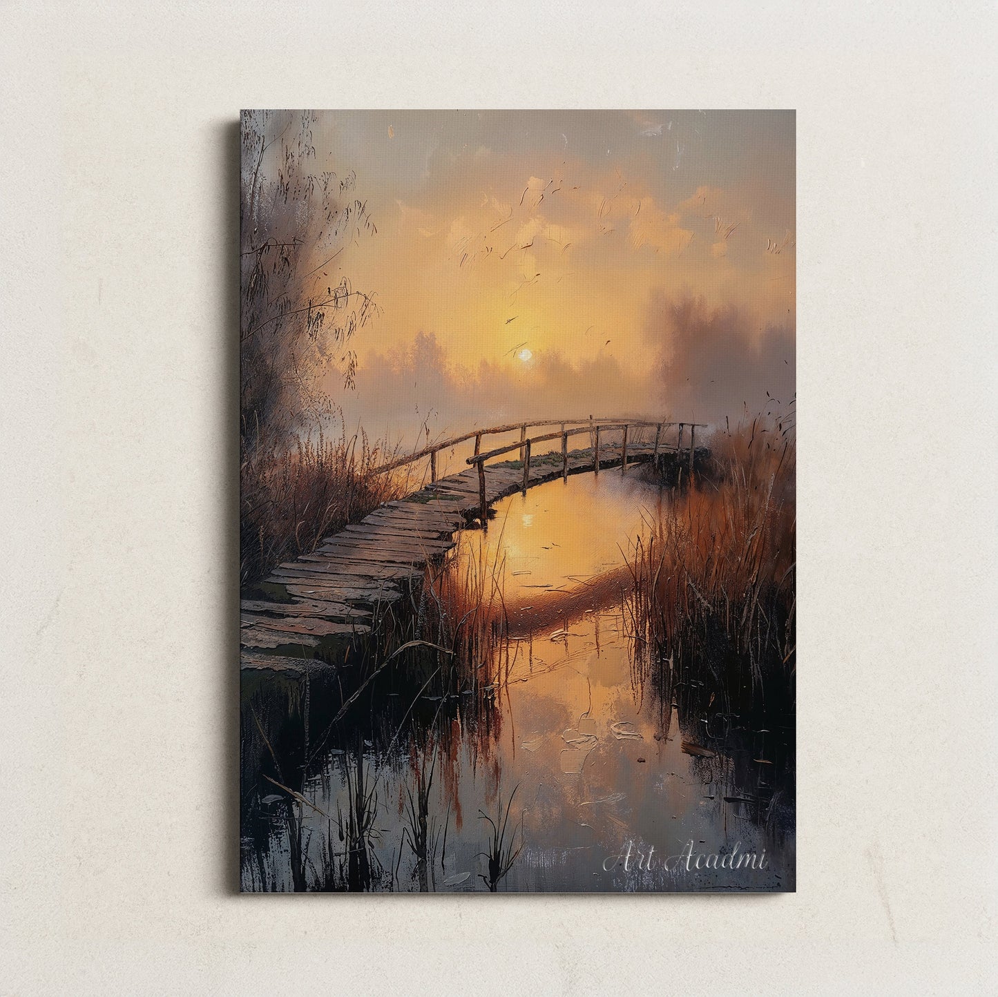 Sunset Over Rustic Bridge - Tranquil Evening Landscape Digital Art Print | Art Academi Wall Art | Instant Download