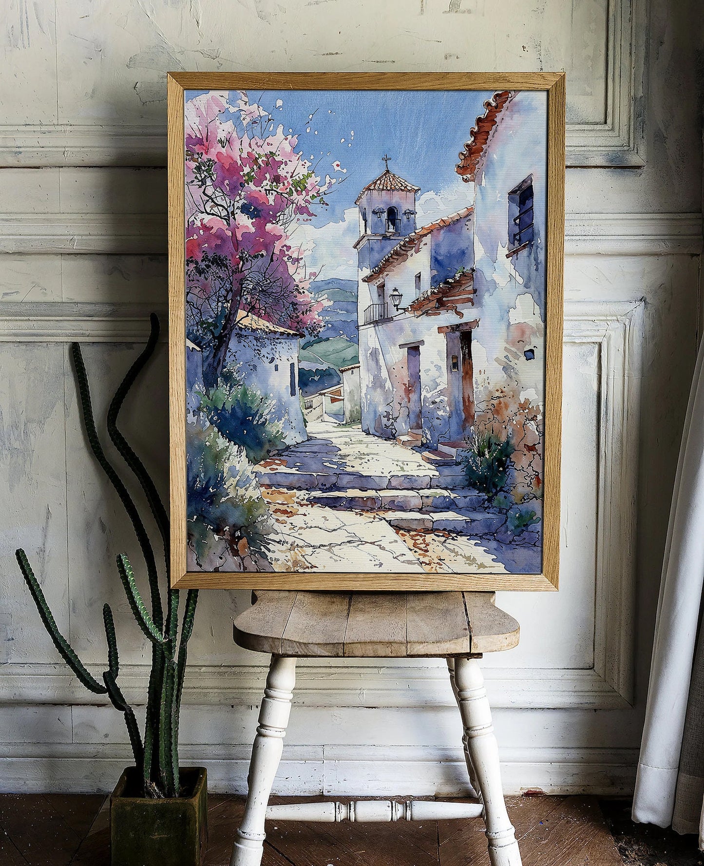 Charming Mediterranean Village Scene - Watercolor Digital Art Print | Art Academi Wall Art | Instant Download