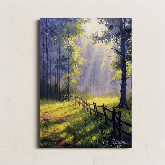 Misty Morning Glow - Enchanting Forest Path | Art Academi Digital Art Print | Instant Download