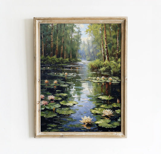 Tranquil Forest Pond with Water Lilies - Serene Nature Printable Art for Home Decor | Art Academi