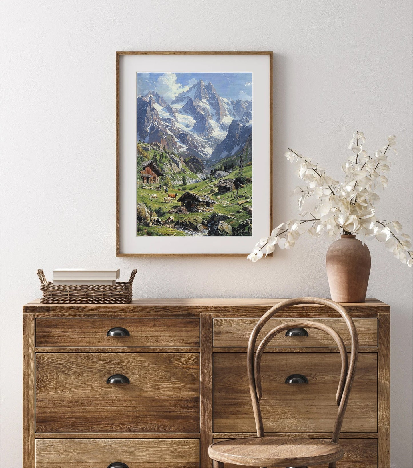 Mountain Farm with Grazing Animals - Alpine Printable Art for Home Decor | Art Academi