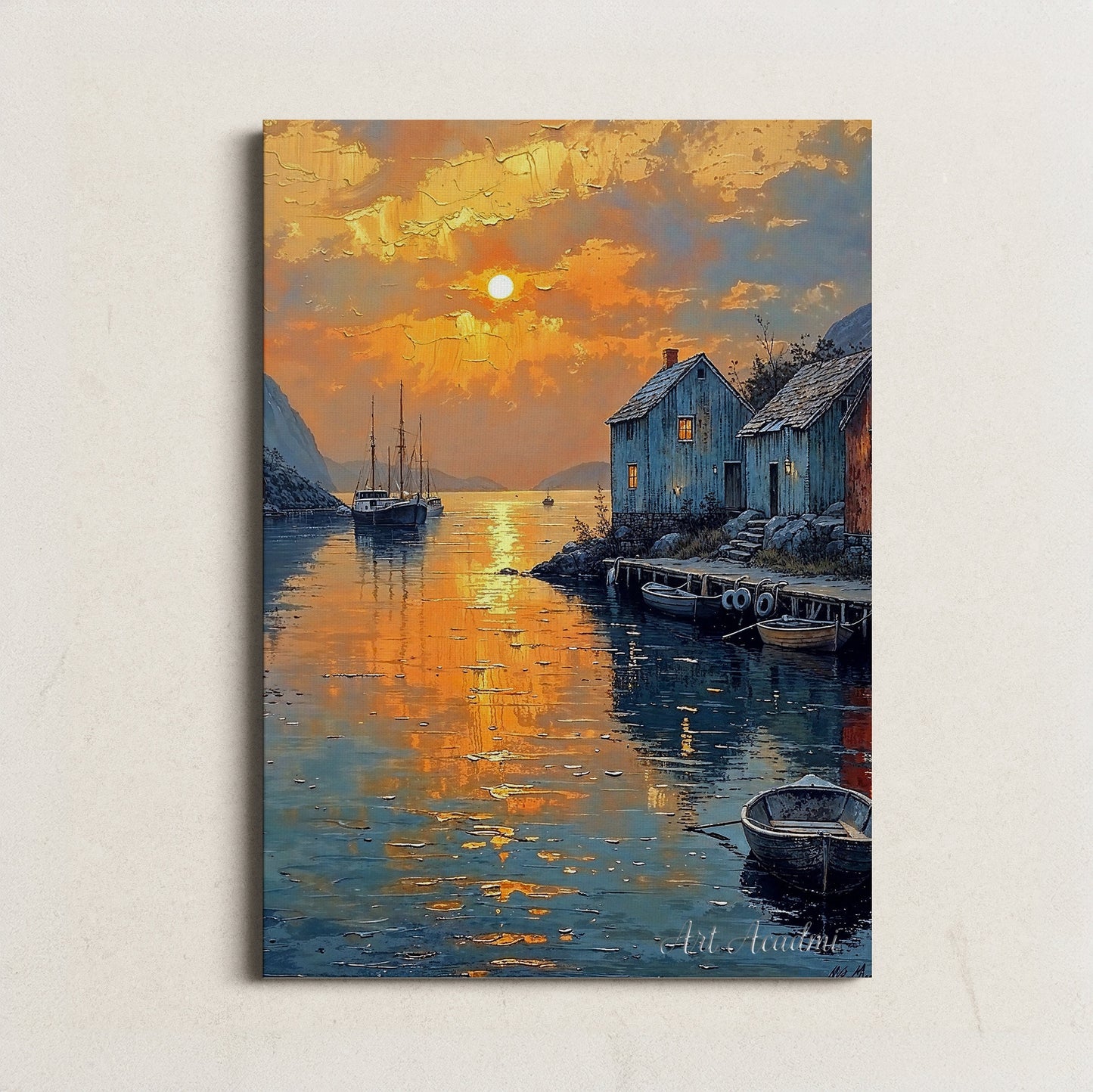 Golden Seaside with Serene Reflection at Sunset - Tranquil Printable Art for Home Decor | Art Academi