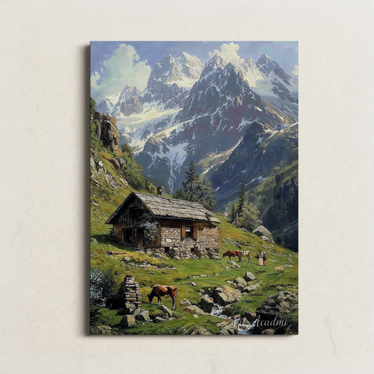 Alpine Cabin in Majestic Mountains - Tranquil Printable Art for Home Decor | Art Academi