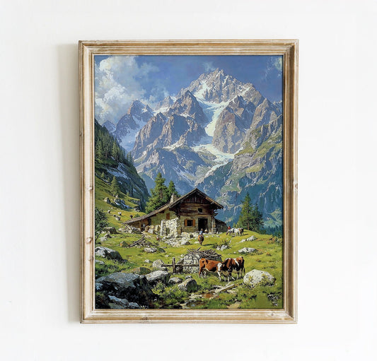 Rustic Cabin in Majestic Alpine Setting - Tranquil Printable Art for Home Decor | Art Academi