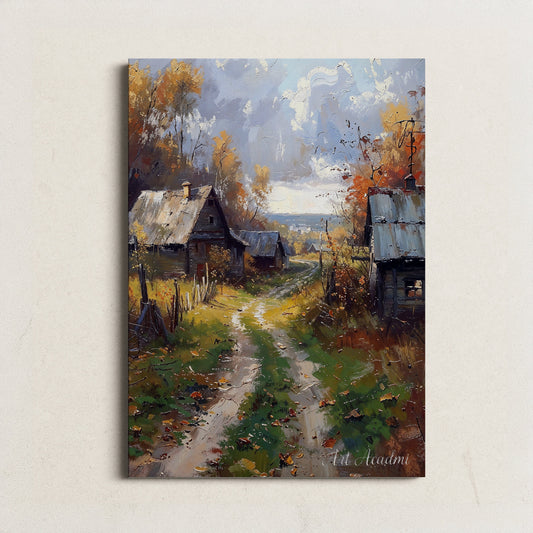 Charming Rural Pathway with Rustic Homes - Countryside Printable Art for Home Decor | Art Academi