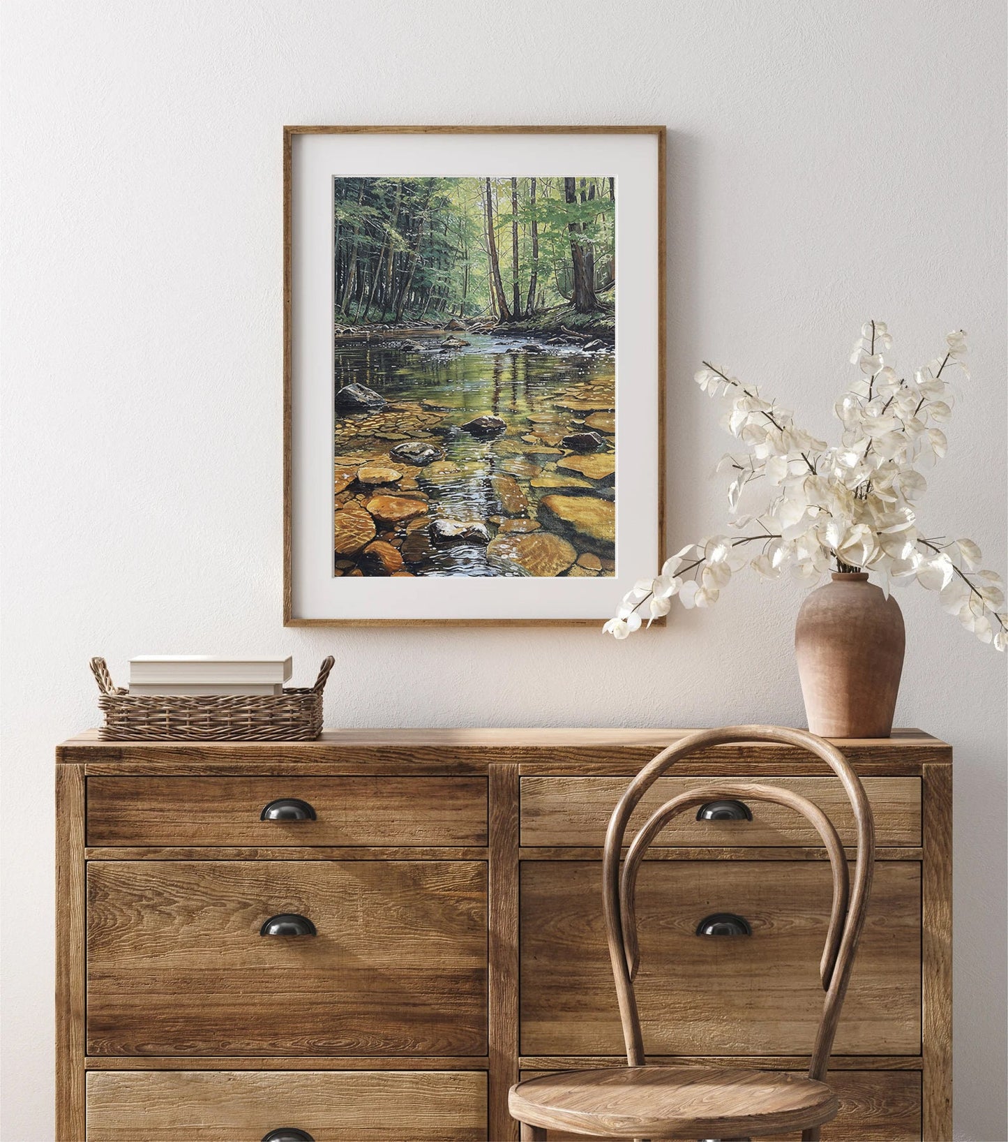 Forest Stream with Sunlit Reflections - Nature Printable Art for Home Decor | Art Academi