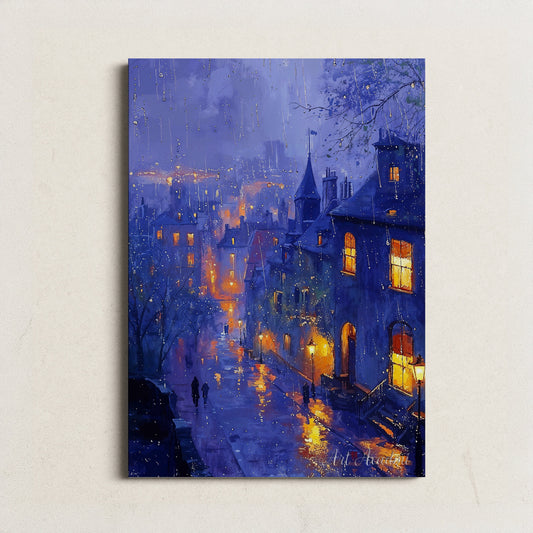 Rainy Night in the City - Illuminated Streets Printable Art for Home Decor | Art Academi