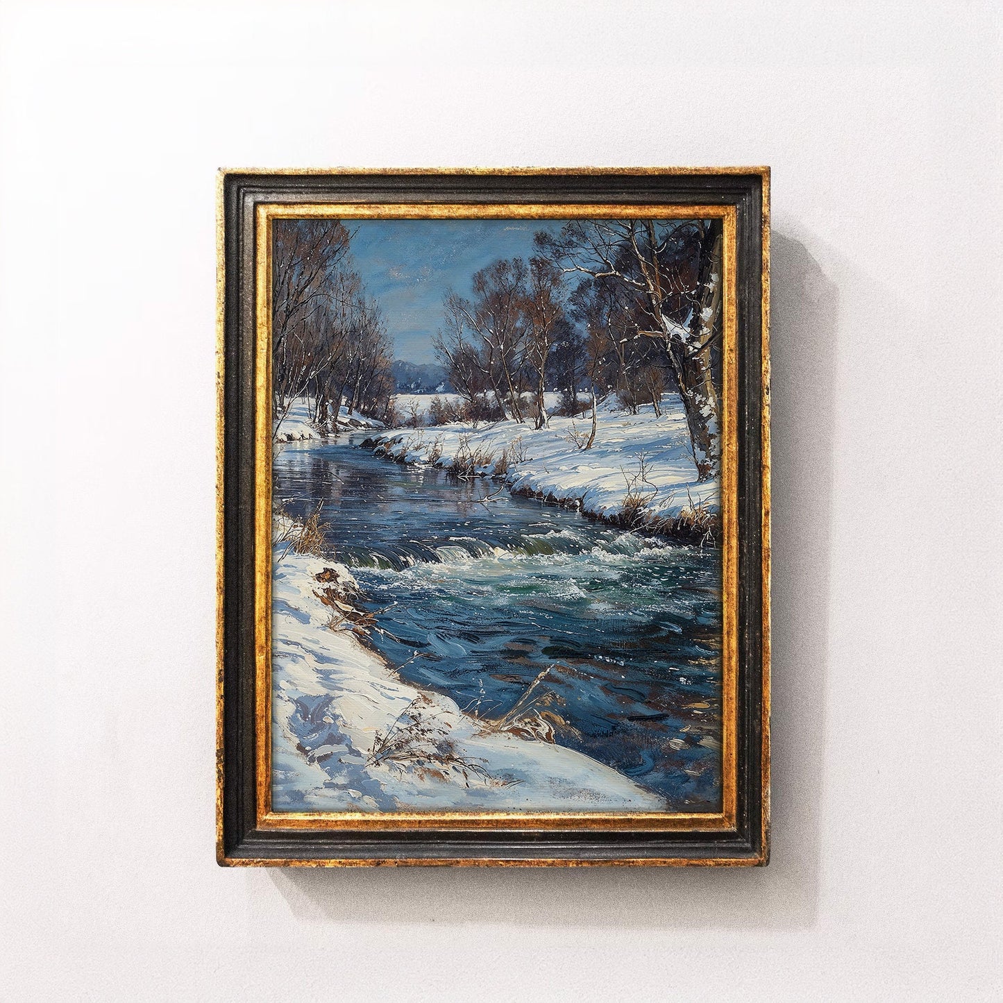 River in a Snowy Landscape Wall art, Serene River in Winter Printable Art, 300 dpi High-resolution Wall Art for Instant Download, Vertical