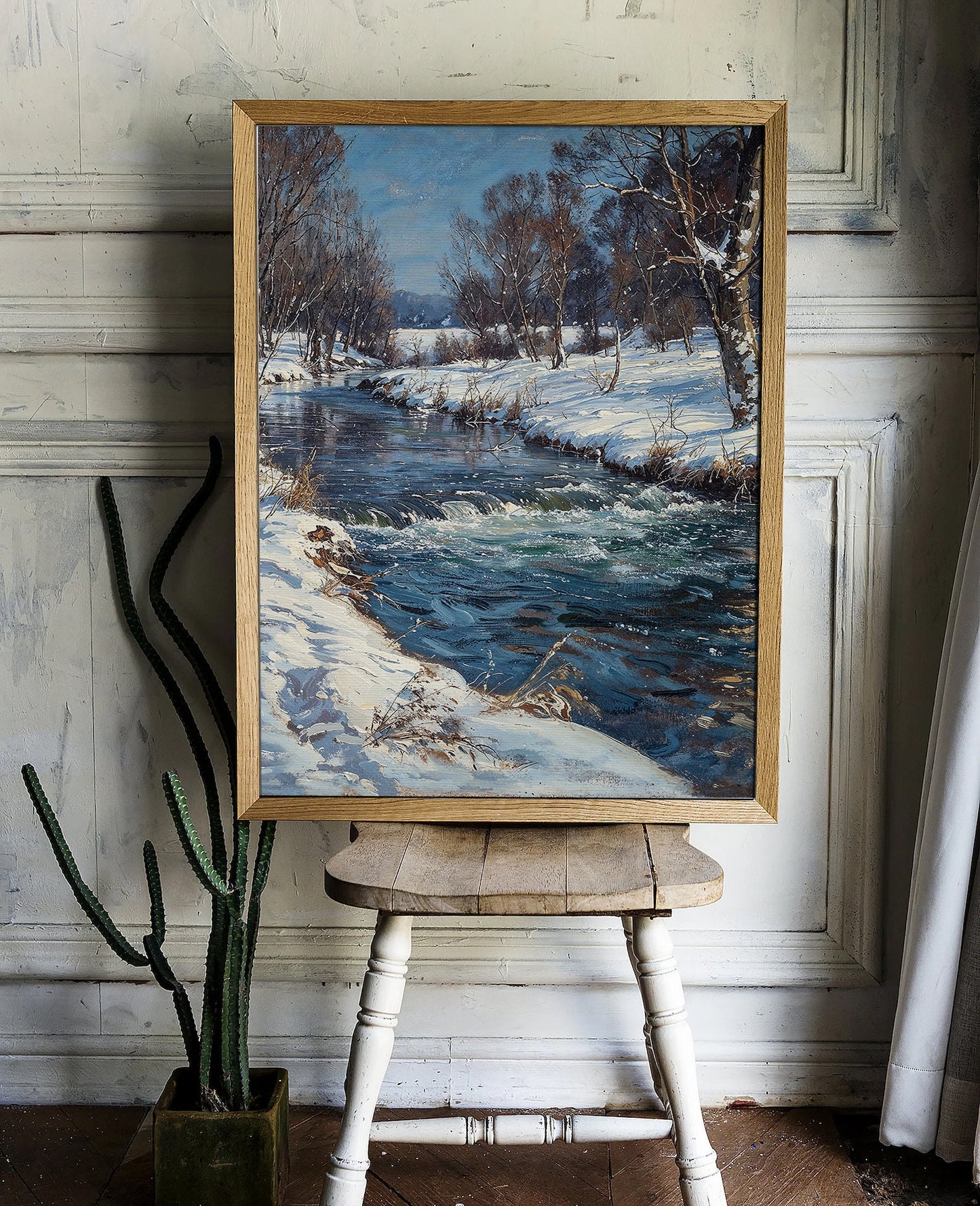 River in a Snowy Landscape Wall art, Serene River in Winter Printable Art, 300 dpi High-resolution Wall Art for Instant Download, Vertical