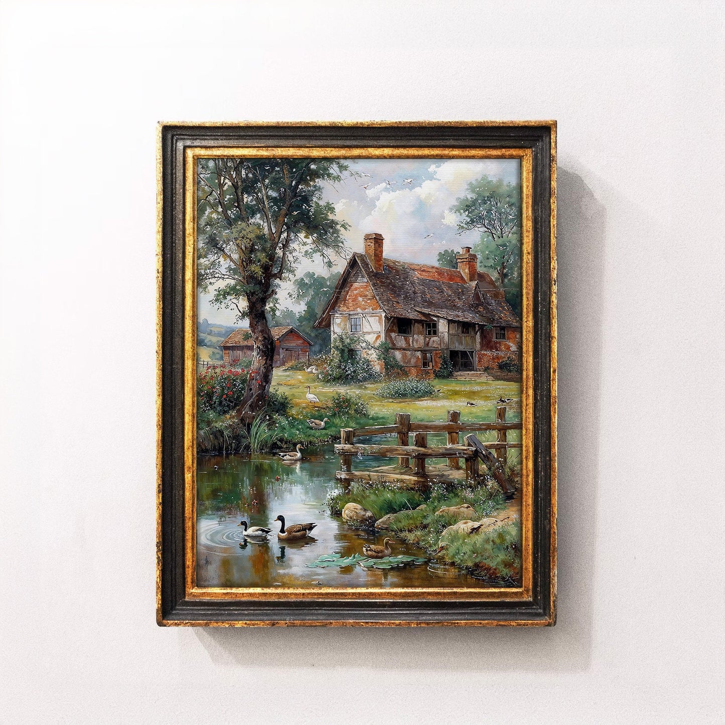 Charming Duck Pond with Rustic Farmhouse - Countryside Printable Art for Home Decor | Art Academi