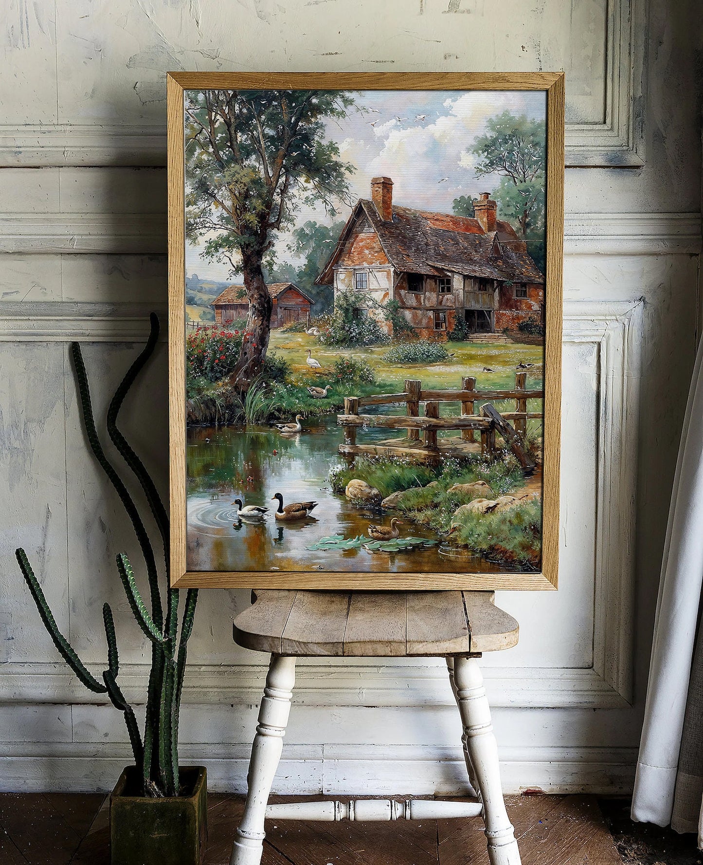 Charming Duck Pond with Rustic Farmhouse - Countryside Printable Art for Home Decor | Art Academi