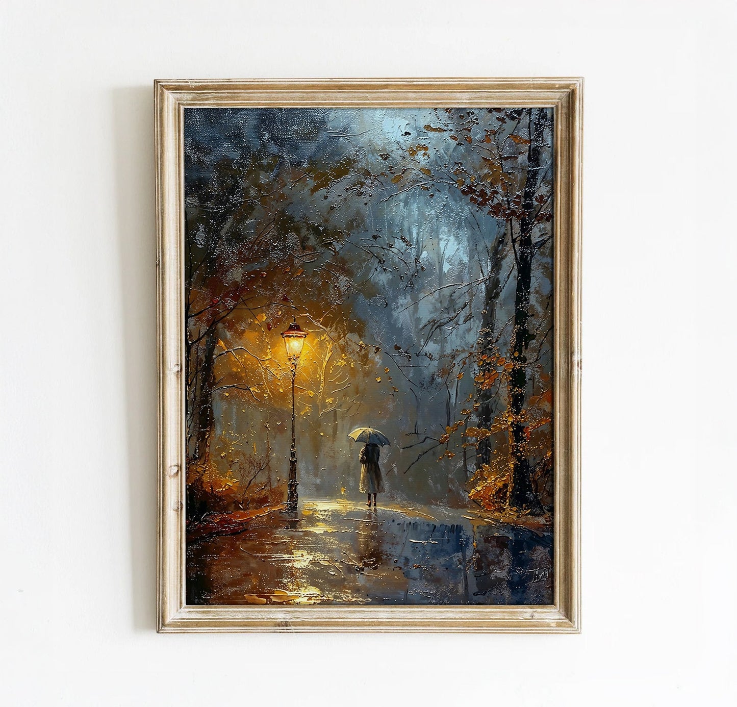 Rainy Night Walk - Tranquil Street Scene Printable Art for Home Decor | Art Academi