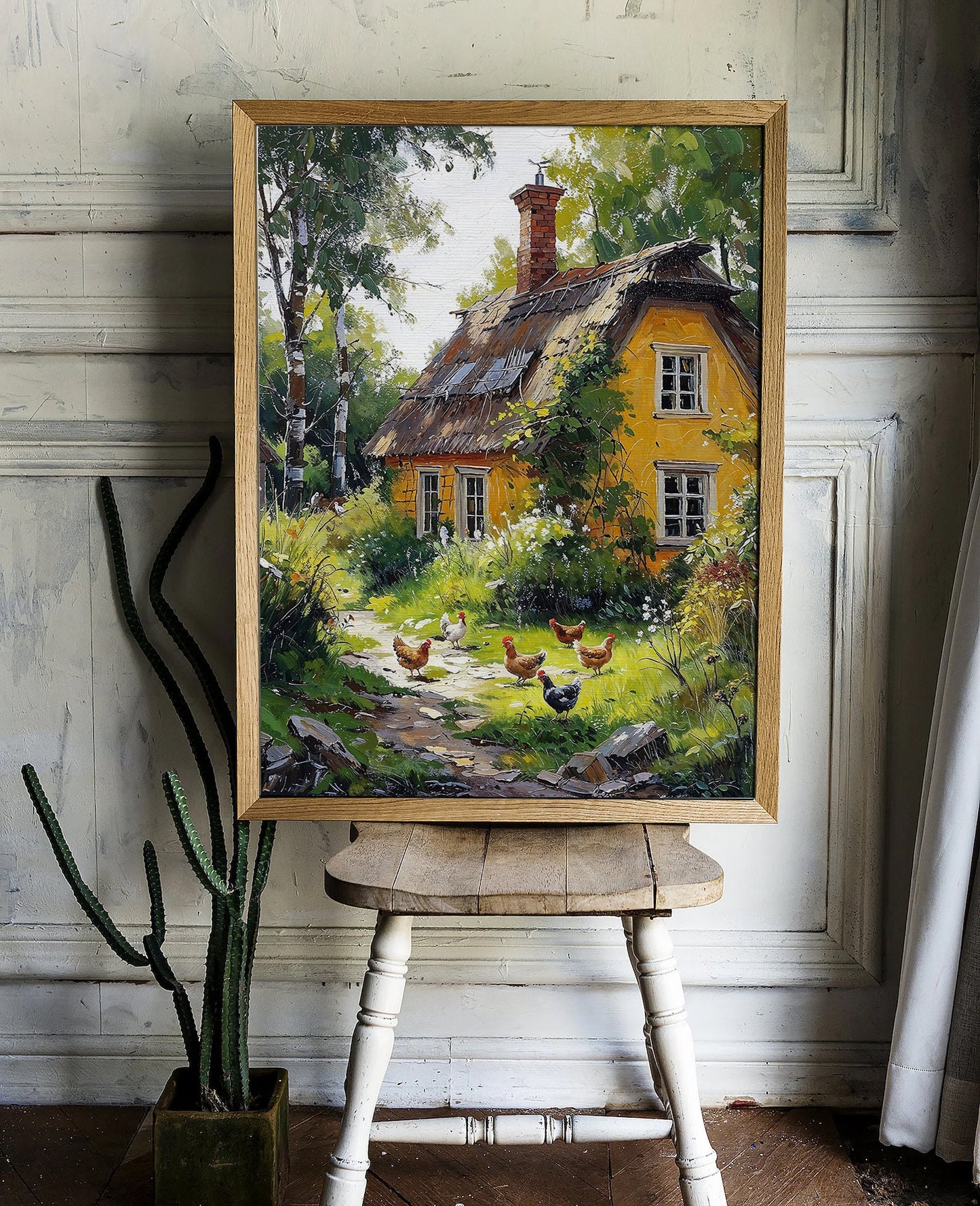 Printable Downloadable Digital Wall Art of a Rustic Yellow Cottage in Nature | Instant Download | High Quality (300 dpi) | Nature Wall Art