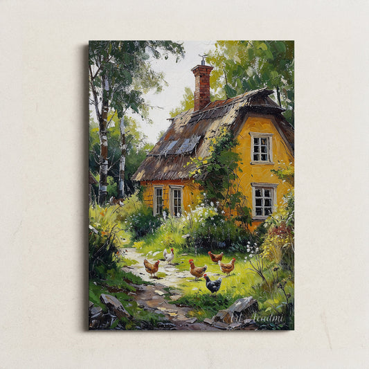 Printable Downloadable Digital Wall Art of a Rustic Yellow Cottage in Nature | Instant Download | High Quality (300 dpi) | Nature Wall Art