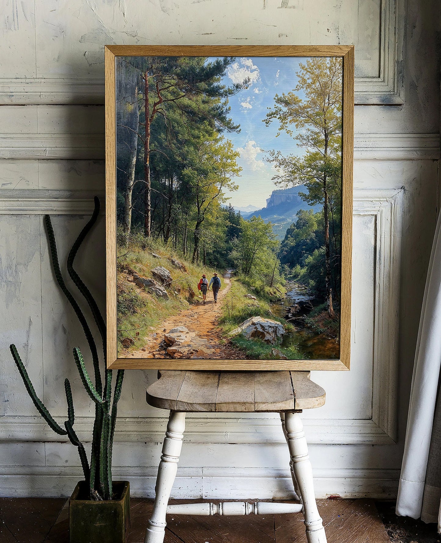 Hikers in Scenic Forest Trail Digital Art Print | Tranquil Nature Walk | Countryside Landscape Printable | Instant Download Home Decor