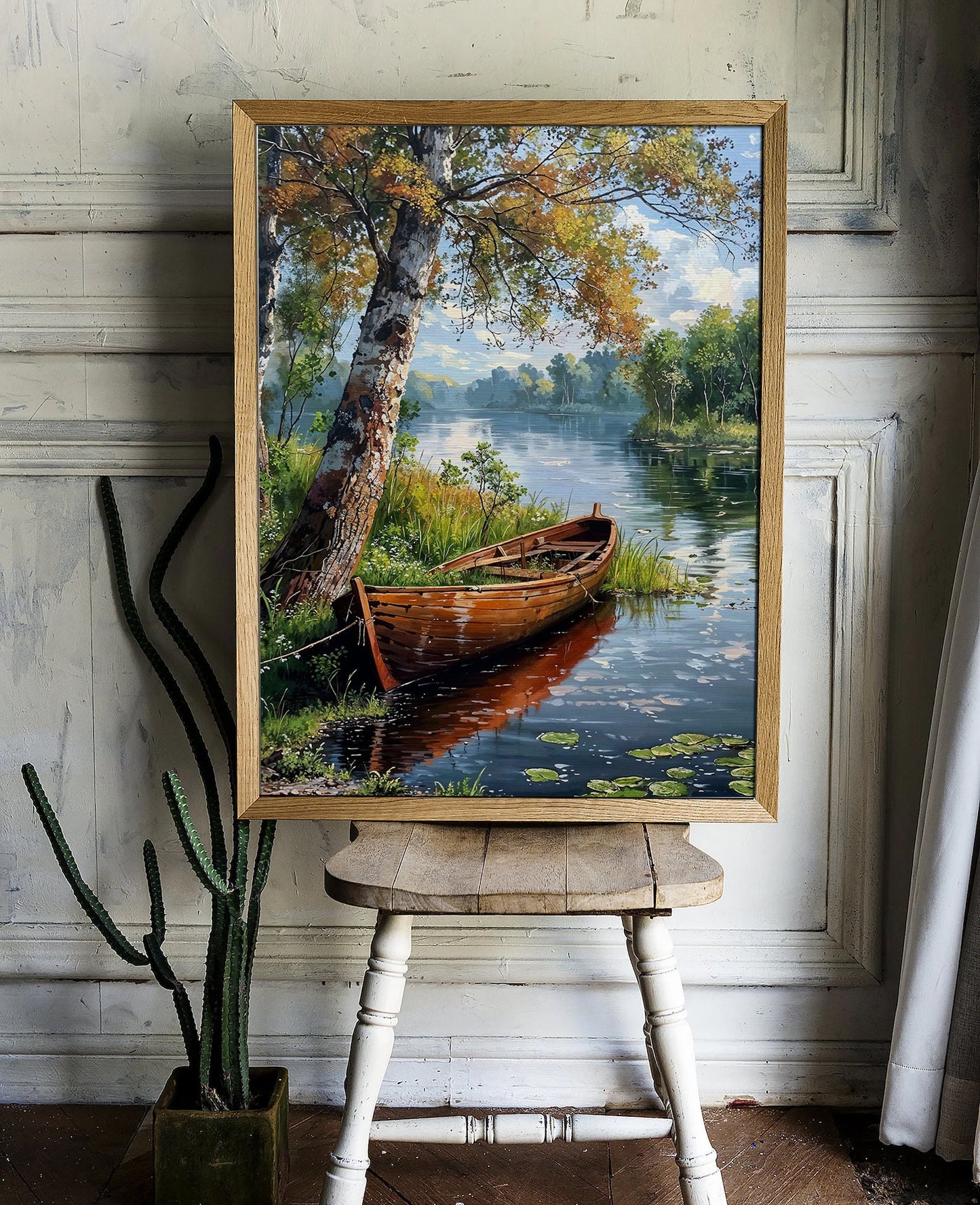 Printable Downloadable Digital Wall Art of a Rustic Boat by the River | Instant Download | High Quality (300 dpi) | Nature Landscape Print