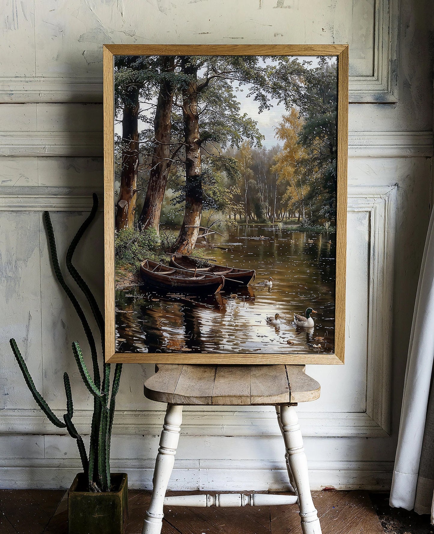 Serene River with Boats and Ducks - Peaceful Nature Digital Art Print | Art Academi Wall Art | Instant Download