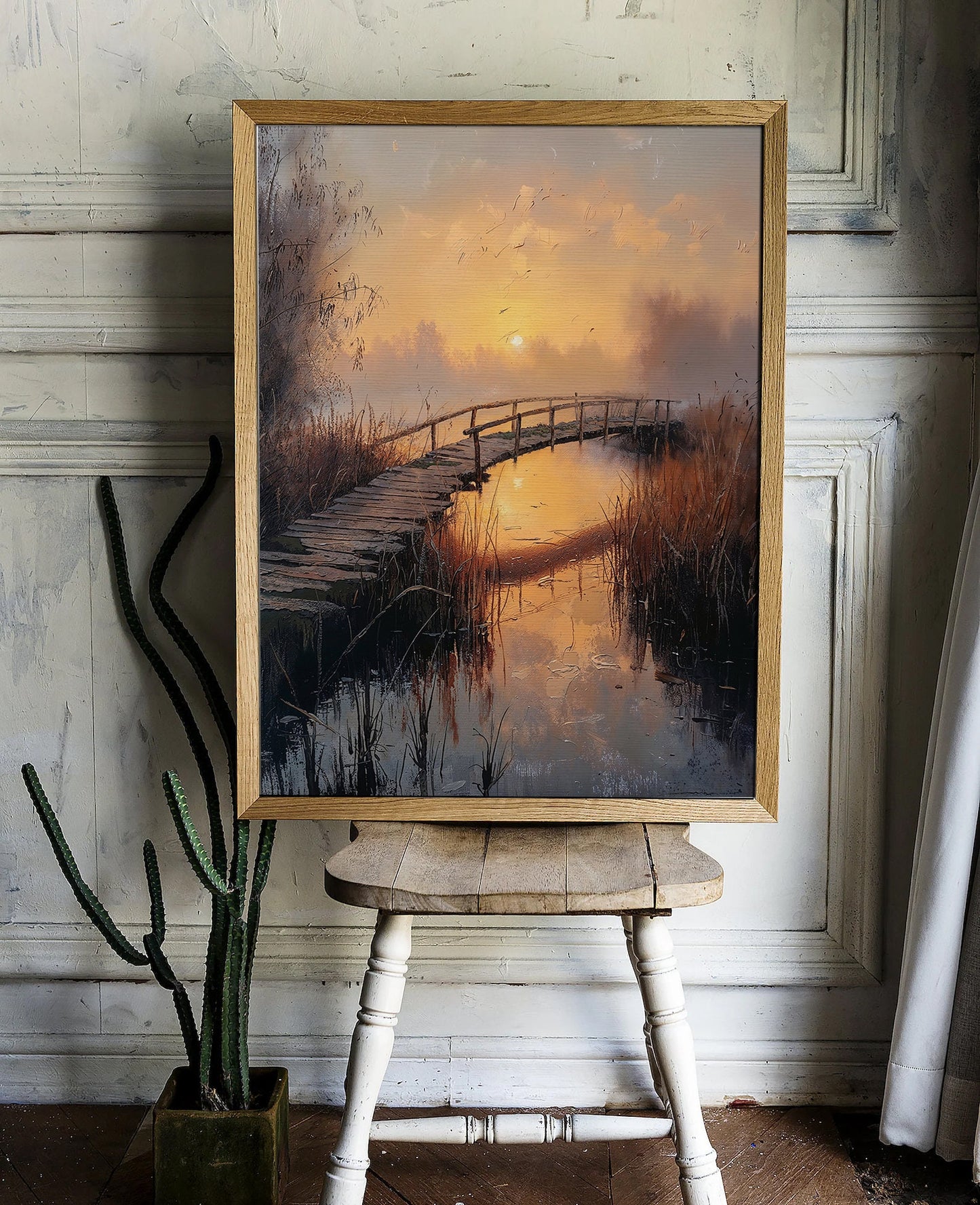 Sunset Over Rustic Bridge - Tranquil Evening Landscape Digital Art Print | Art Academi Wall Art | Instant Download