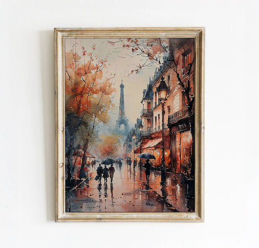 Paris in the Rain - Romantic Street Scene Digital Art Print | Art Academi Wall Art | Instant Download