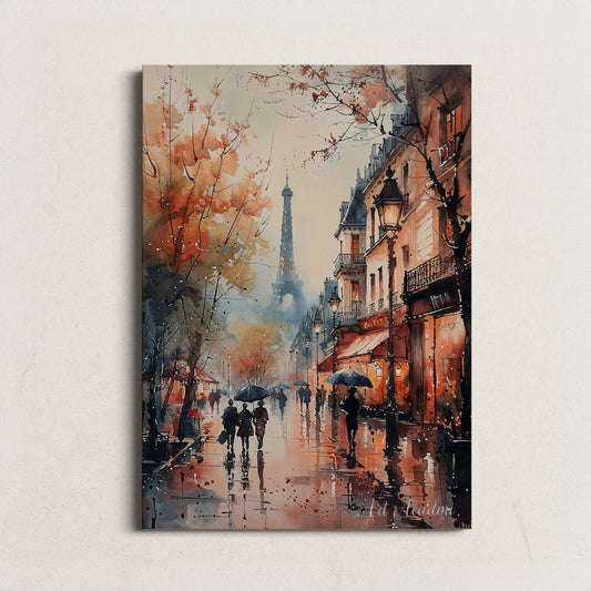 Paris in the Rain - Romantic Street Scene Digital Art Print | Art Academi Wall Art | Instant Download