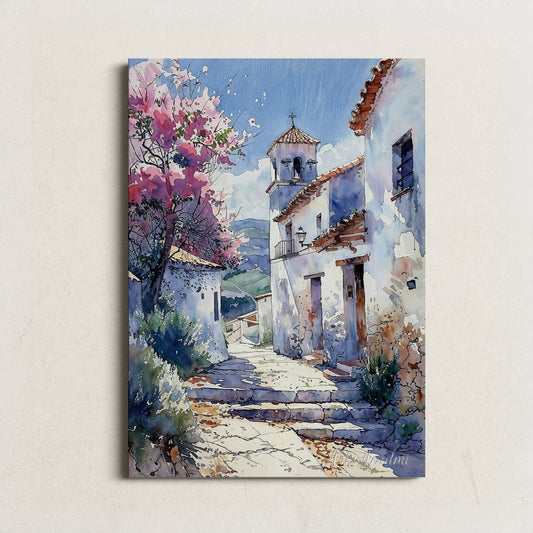 Charming Mediterranean Village Scene - Watercolor Digital Art Print | Art Academi Wall Art | Instant Download