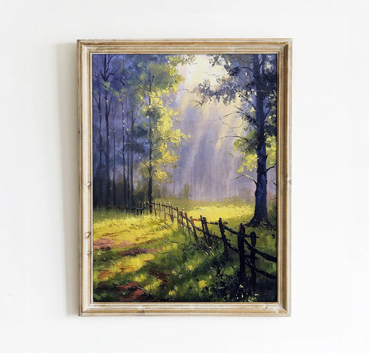 Misty Morning Glow - Enchanting Forest Path | Art Academi Digital Art Print | Instant Download