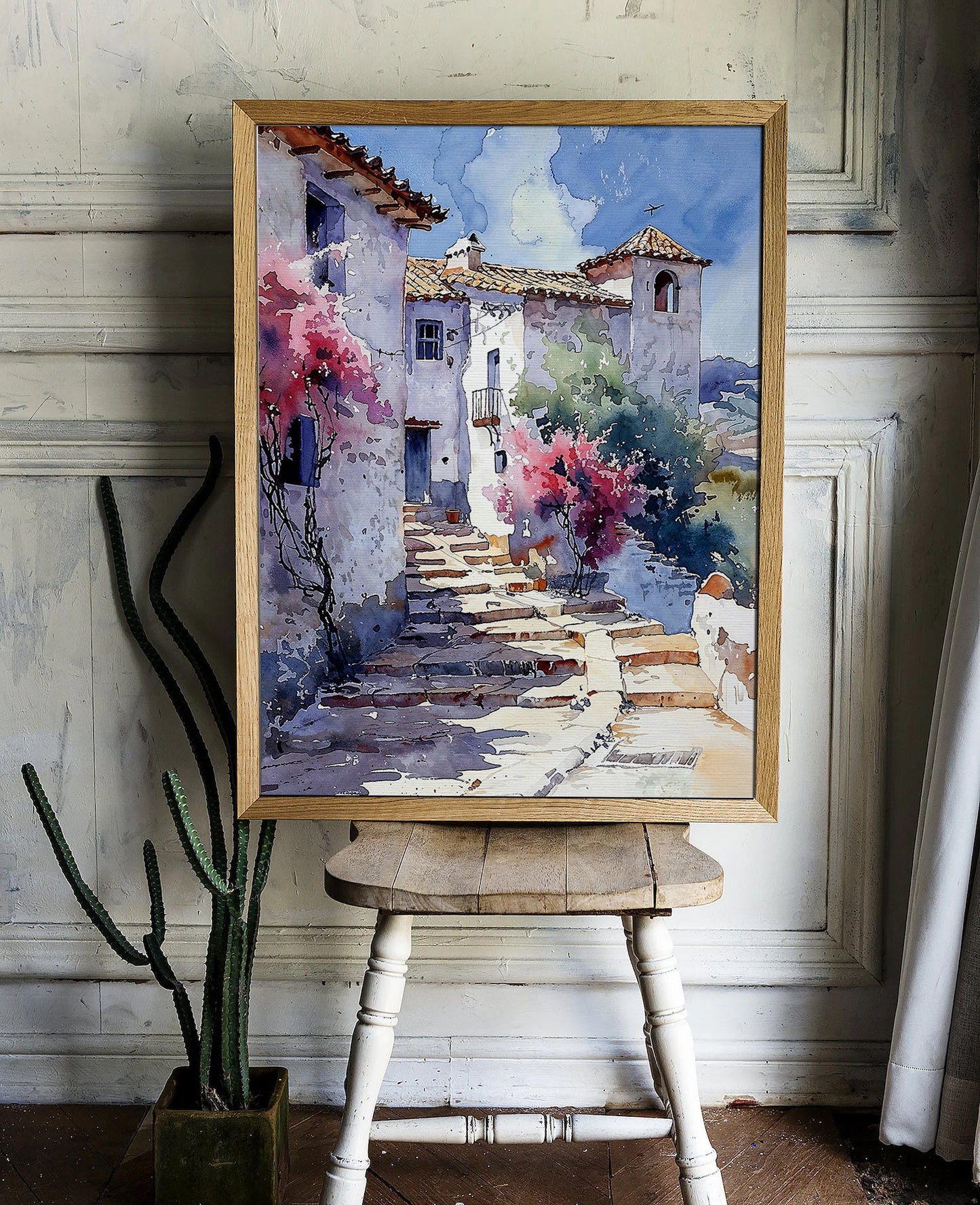 Sunlit Spanish Village | Digital Art Print | Art Academi | Mediterranean Wall Decor | Instant Download Home Art | Bright and Vibrant Scene