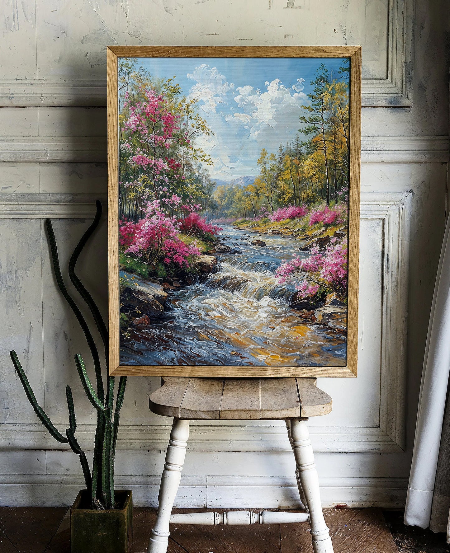 Lively Spring Stream with Blooming Flowers and Forest Scenery - Vibrant Printable Art for Home Decor | Art Academi