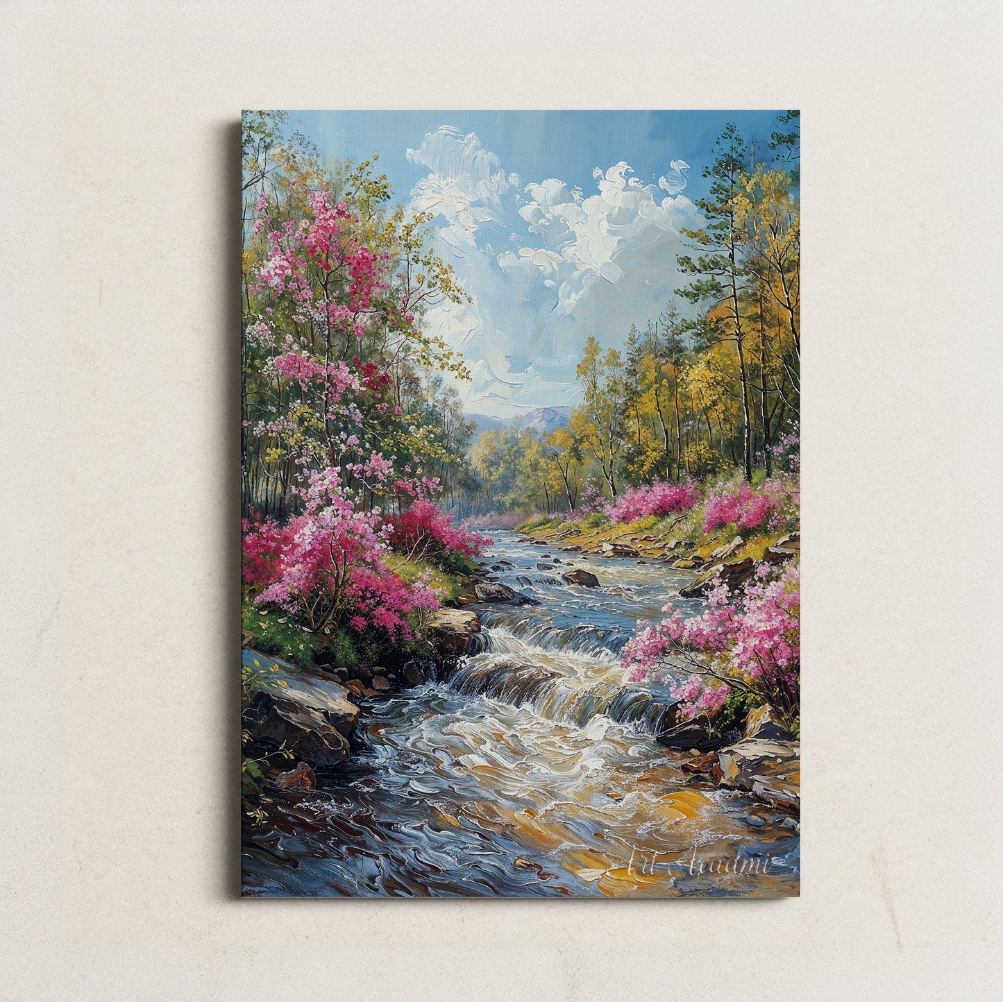 Lively Spring Stream with Blooming Flowers and Forest Scenery - Vibrant Printable Art for Home Decor | Art Academi