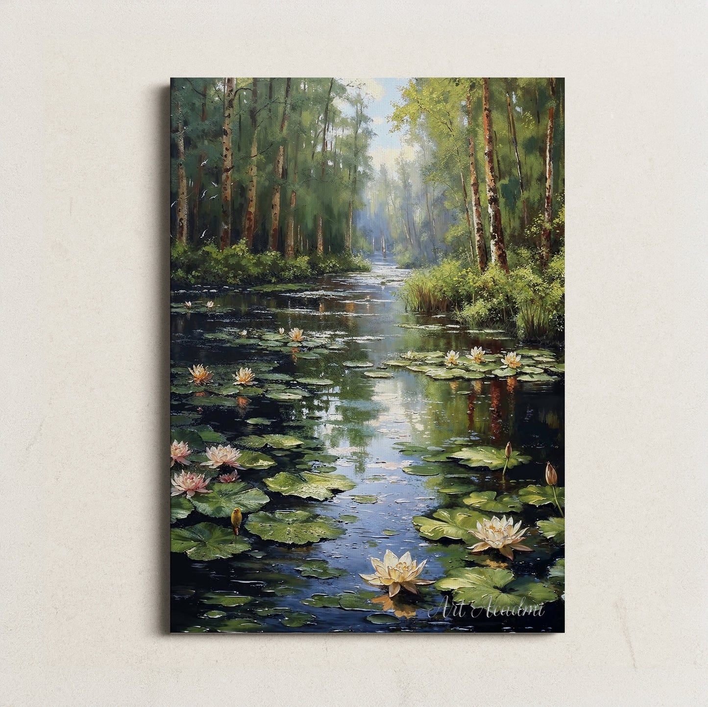 Tranquil Forest Pond with Water Lilies - Serene Nature Printable Art for Home Decor | Art Academi