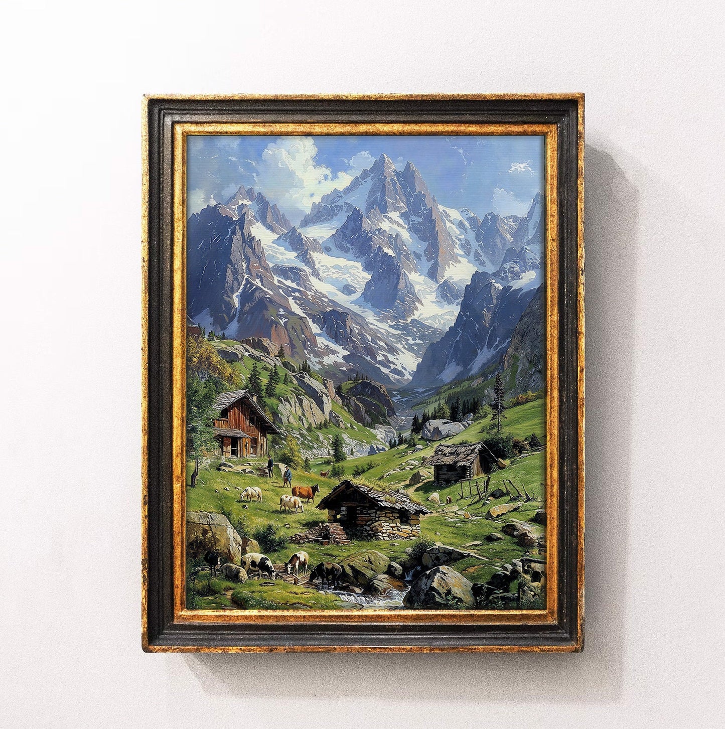 Mountain Farm with Grazing Animals - Alpine Printable Art for Home Decor | Art Academi